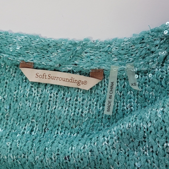 Soft Surroundings Turquoise Sequin Shimmer Open Front Elegant Cardigan Sz XS NEW - Picture 5 of 10